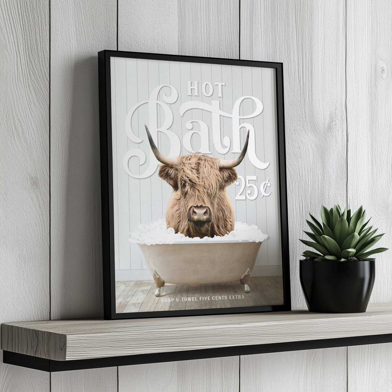 «Highland Hot Bath», impression d'art à lettres et doublée, L 12 po x H 16 po, Silver, Impression encadrée