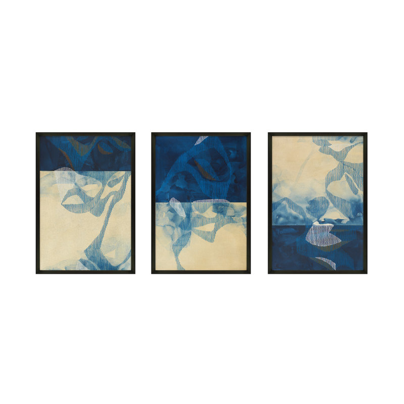 Far North. Ensemble de 3 œuvres d'art encadrées par Jacques Pilon, Cadre noir, H 25 po x l 17,5 po x P 1,25 po