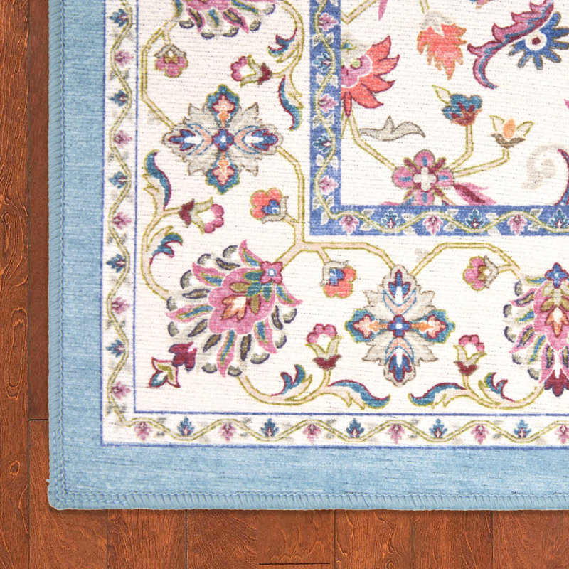 Laura Ashley Chatsworth Imagine Printed Chenille Washable Rugs, 24" x 72", Ivory/Multi