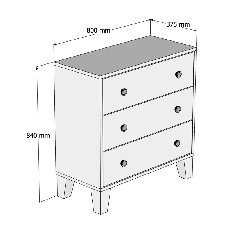 Commode 3 tiroirs 31,5 po Borst, Blanc / anthracite