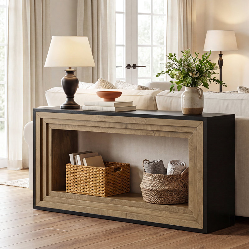 63" Entryway Table, Farmhouse Console Table with Storage Shelf