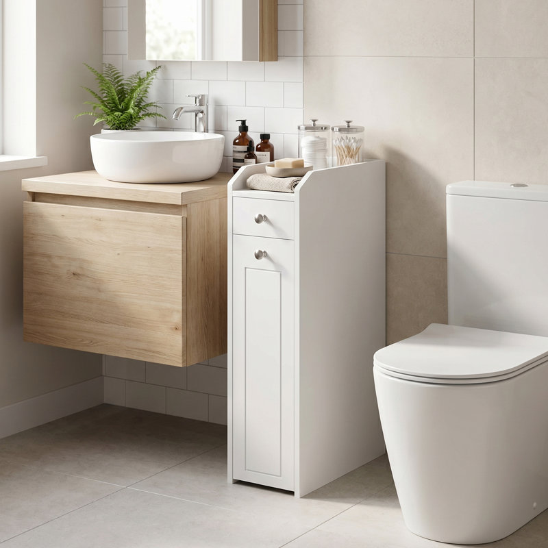 Small Storage Cabinet With Slide Out Drawers, White