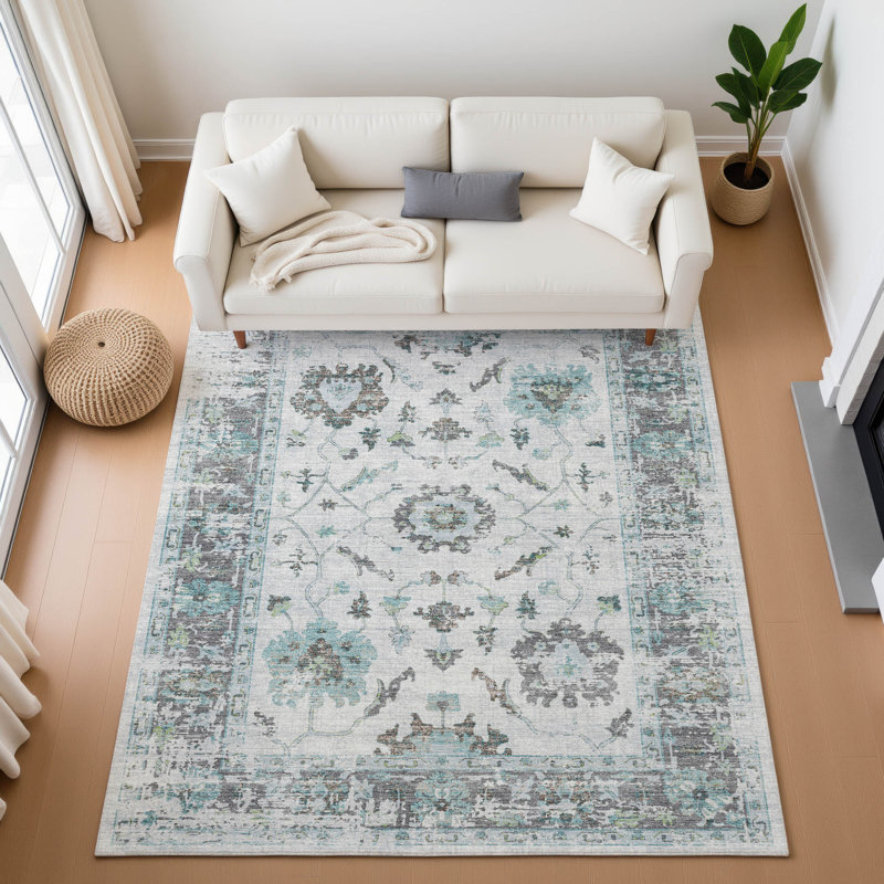 Premium Machine Washable Pirtle Border Rug, Rectangle 3' x 5'