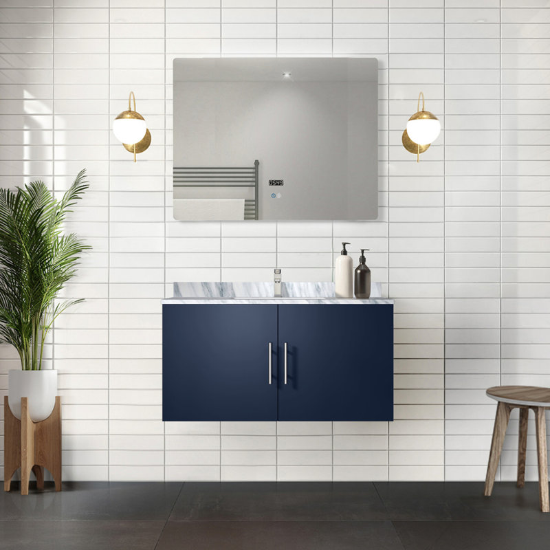 Bleu marine 36 po Meuble-lavabo de salle de bain avec miroir à DEL - capacité de rangement spacieuse entièrement assemblée rapidement et facilement