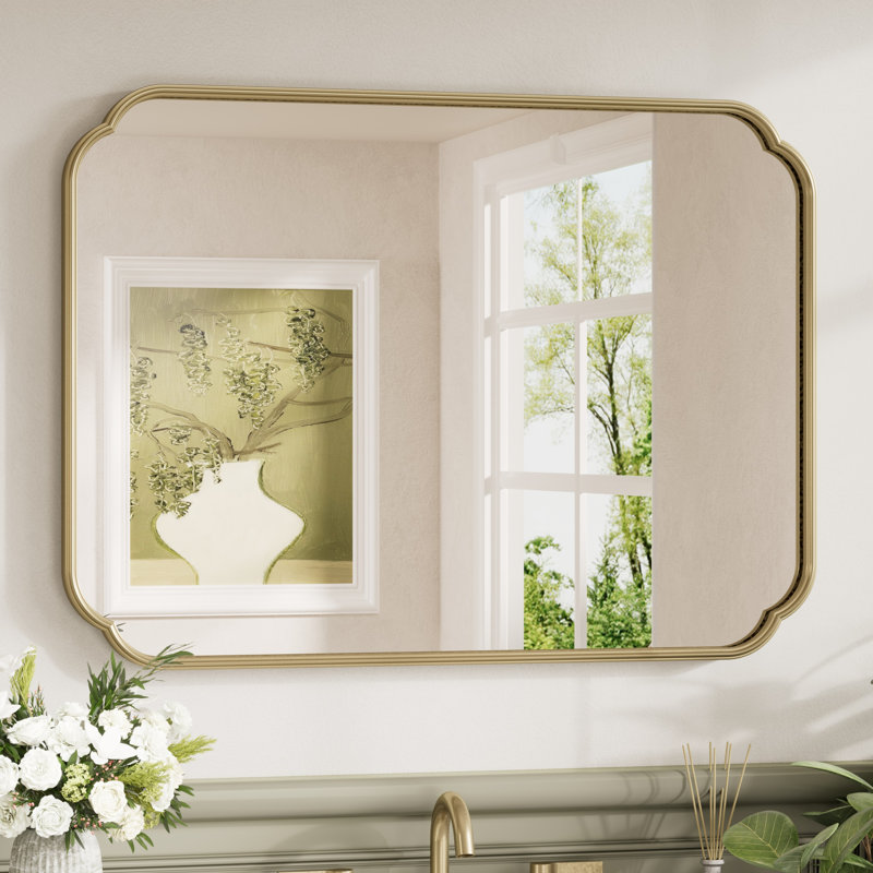 Miroir de salle de bain mural avec miroir trempé, 30" x 40", Doré
