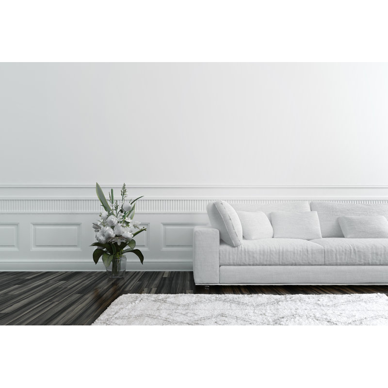 Tapis argenté / blanc Tryon Ikat, Rectangulaire 7 pi 5 po x 10 pi 6 po