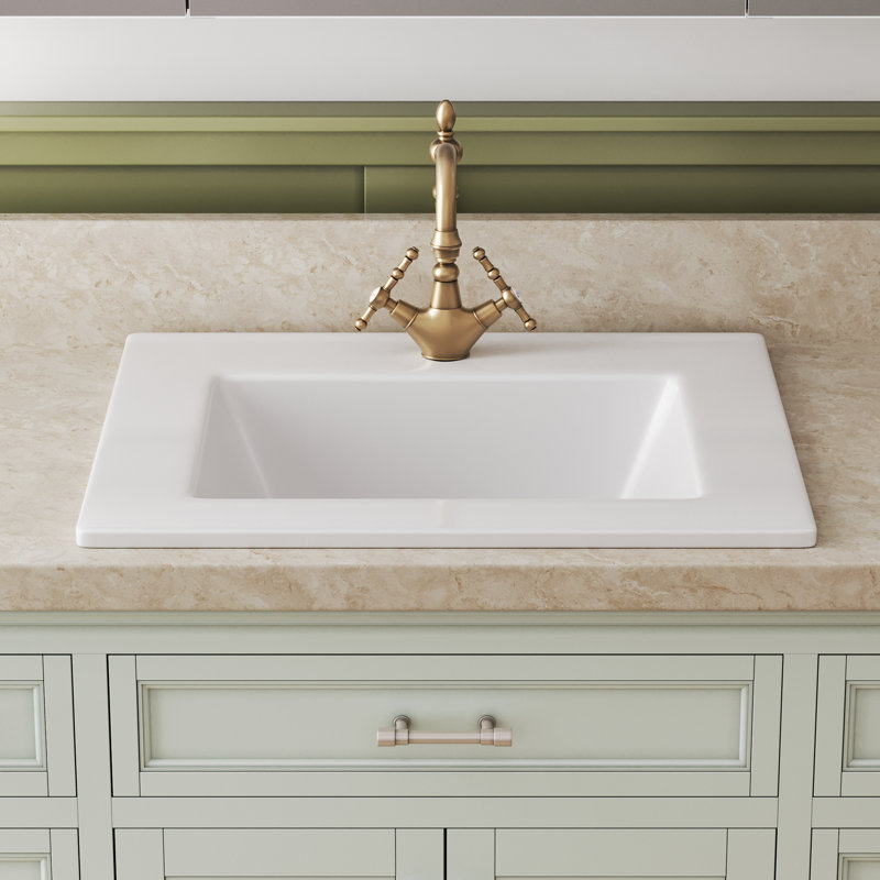21'' x 18'' White Rectangular Vitreous China Drop-in Bathroom Sink with Overflow, Single Hole Faucet