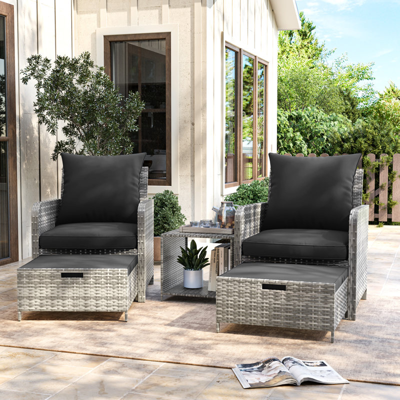 Ensemble de conversation pour terrasse en osier / rotin pour 2 personnes avec repose-pieds Billmont