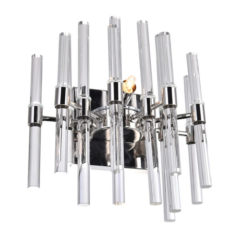 1-Light Wall Sconce, Polished Nickel Finish with Clear Glass Rods – Modern Accent Light for Hallway, Bathroom, or Entryway