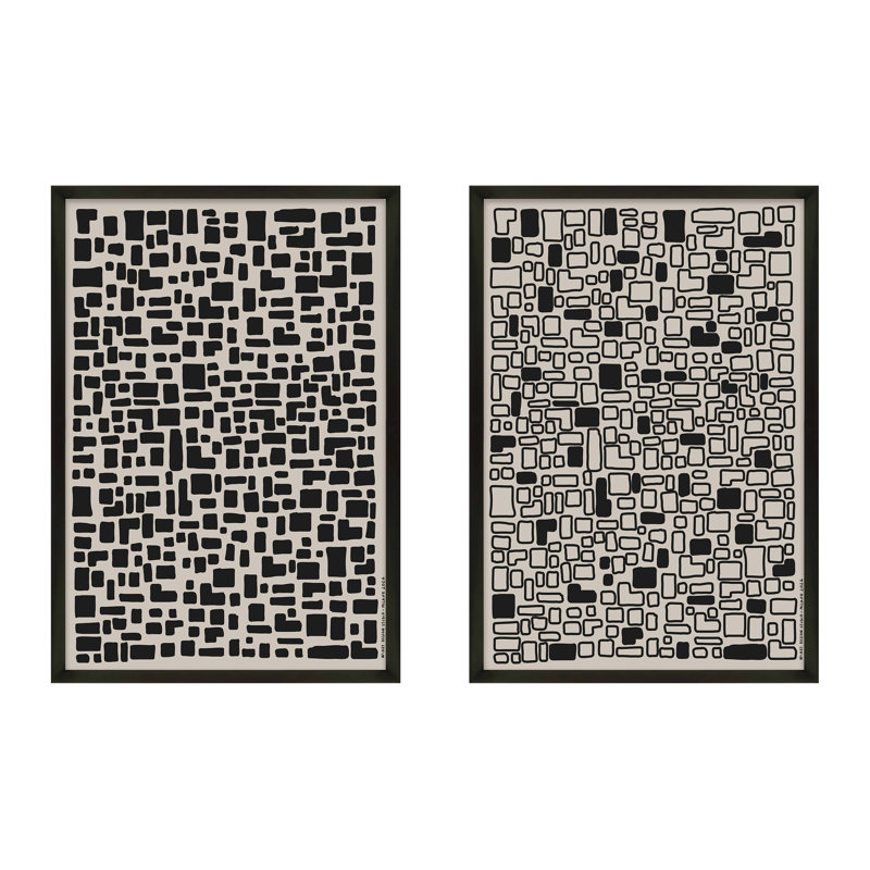 Espace éclaté. Ensemble de 2 par Romina Gadler - Art mural encadré, H 20 po x l 14 po, Papier avec cadre noir