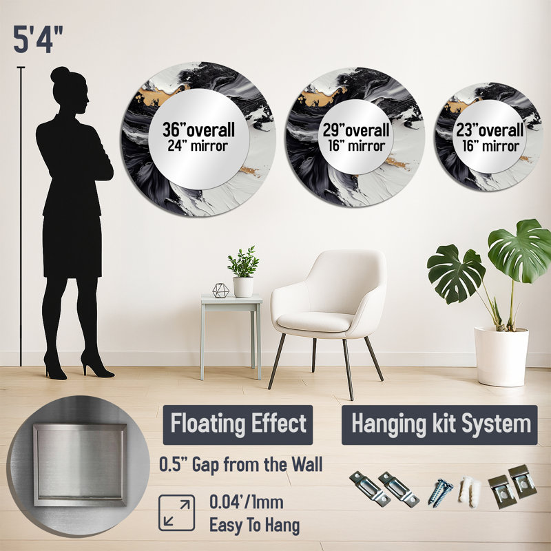 Abstract Perspective Of The Dark And The Light I - Modern Wall Mirror Art - Printed On Metal, 29" x 29"