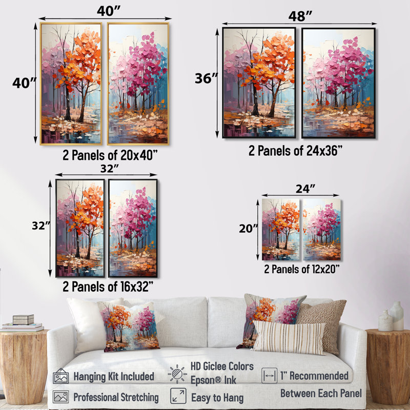 Orange, rose, Neo Primal Forest Collage - Art mural traditionnel, Black, 36" H x 48" W, Impression encadrée flottante