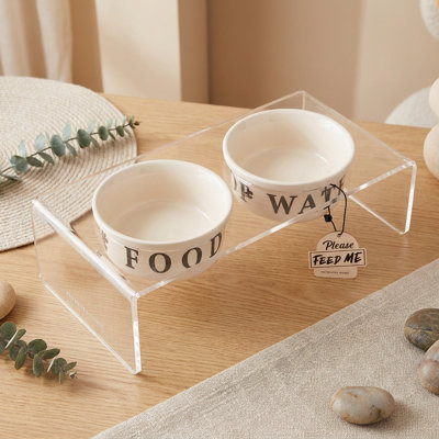Ensemble moderne de bols surélevés transparents pour nourriture et eau pour animaux de compagnie (11,4 po L x 5,5 po P x 3,9 po H)