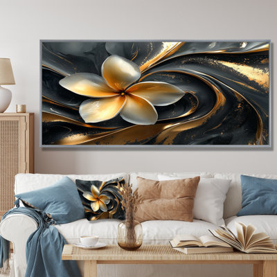 Golden River Of Dark Plumeria Blossom II - Plumeria, reproduction sur toile encadrée