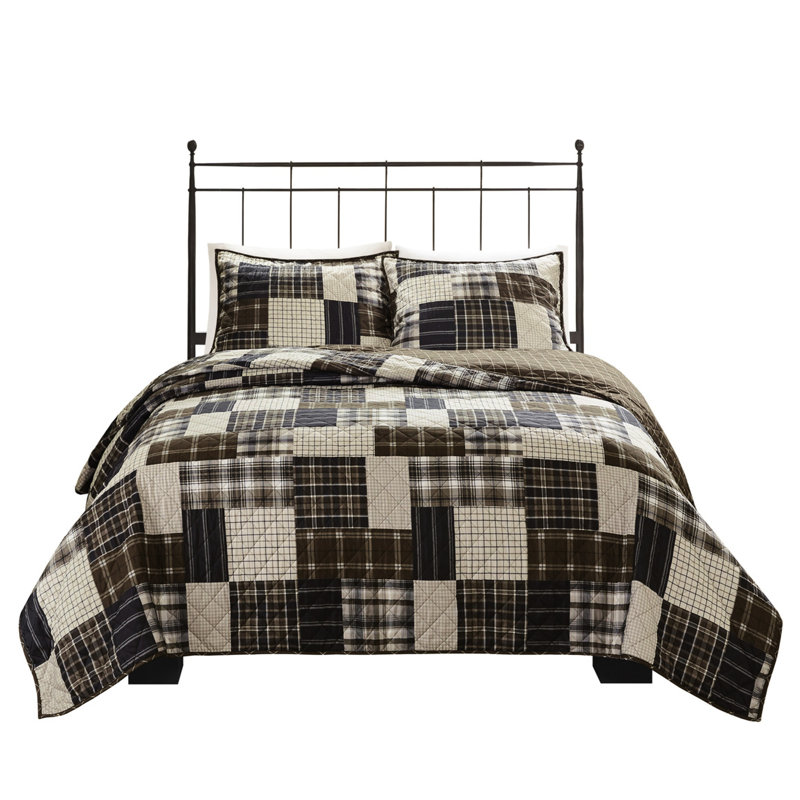 Courtepointe réversible noire / brune - grand, motif imprimé, microfibre, fermeture à glissière grand format, dossier en microfibre, taies décoratives