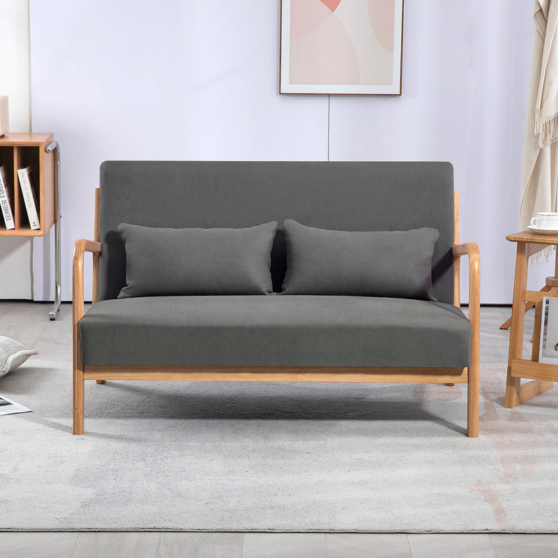 Fauteuil de loisir avec accoudoirs et pieds en bois massif, canapé d'appoint Mid-Century moderne, 2 places, Gris foncé
