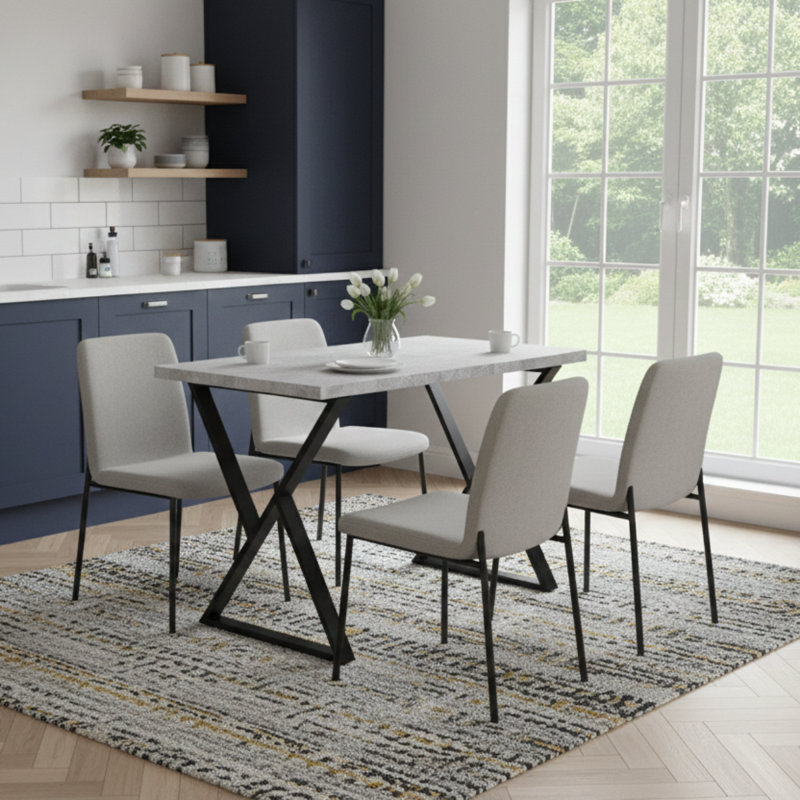 Metal Base Dining Table, 72cm H x 100cm W x 60cm D, White Craft Oak