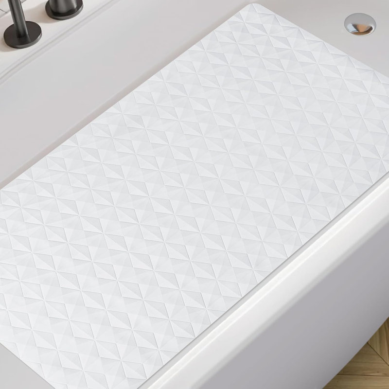 Tapis de bain antidérapant blanc - Tapis de douche en caoutchouc naturel, 16 po x 28 po