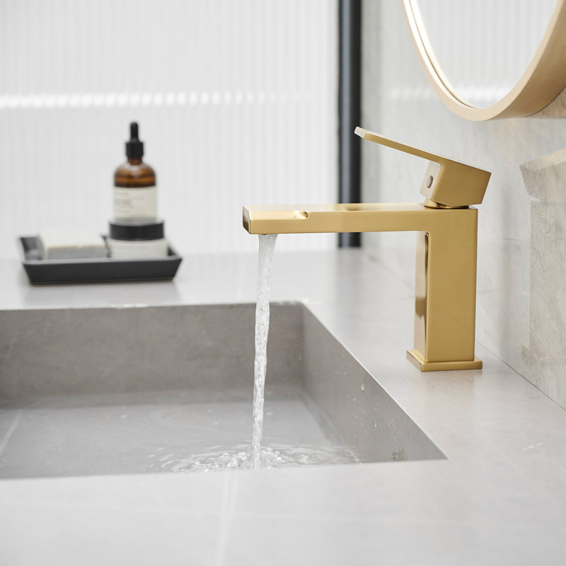 Single-Handle Single-Hole Bathroom Faucet, Brushed Gold