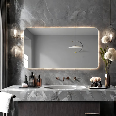 HD Explosion-Proof Wall-Mounted Bathroom Vanity Mirror With Anti-Fog & Corrosion-Resistant Silver Mirror - R50 Rounded Corner Design - Easy Horizontal/Vertical Mount