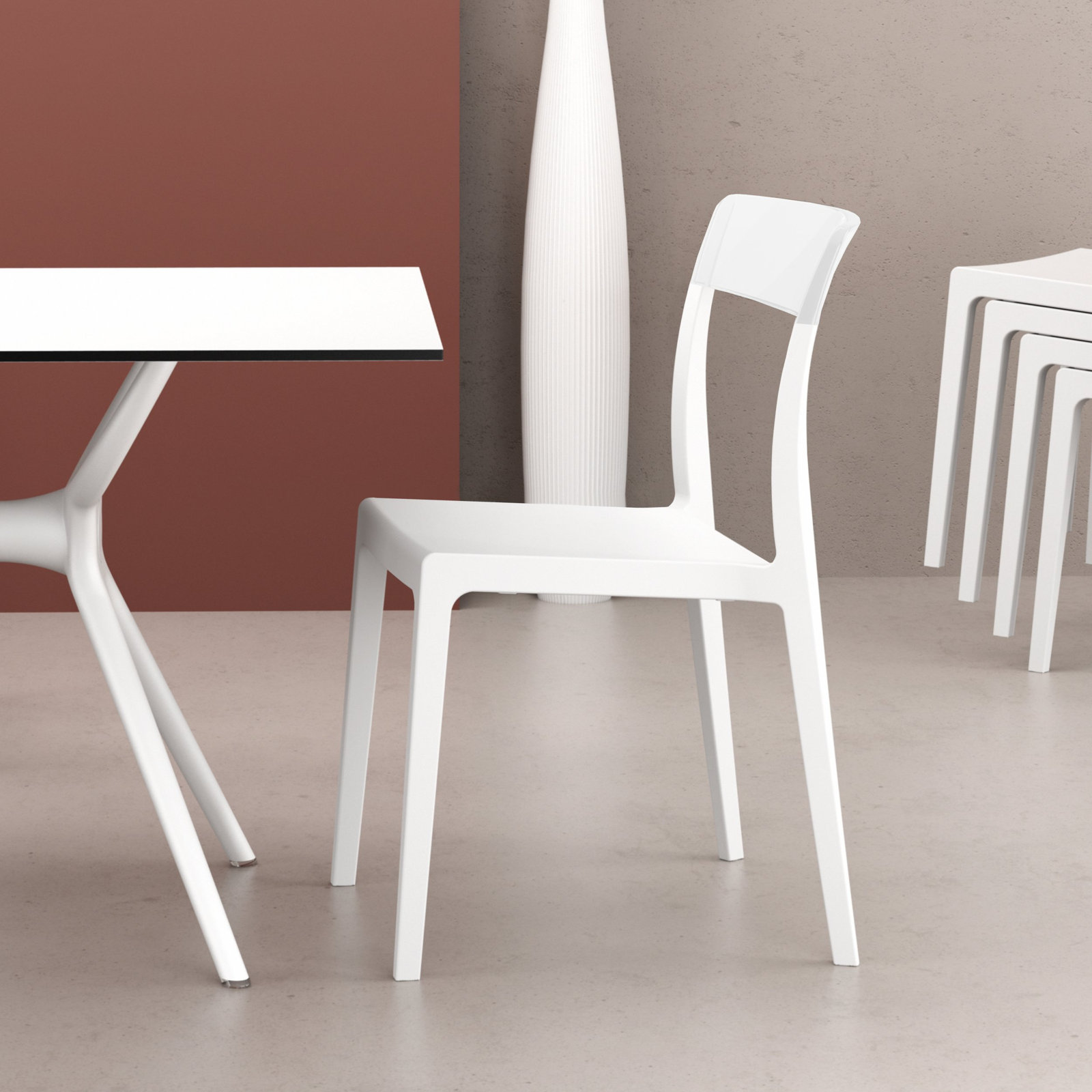 Kliebert Stackable Patio Side Chair, White