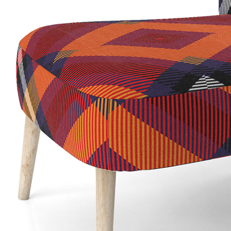 Checked Tartan - Chaise d'appoint rembourrée à motifs, Rouge / orange / bleu foncé