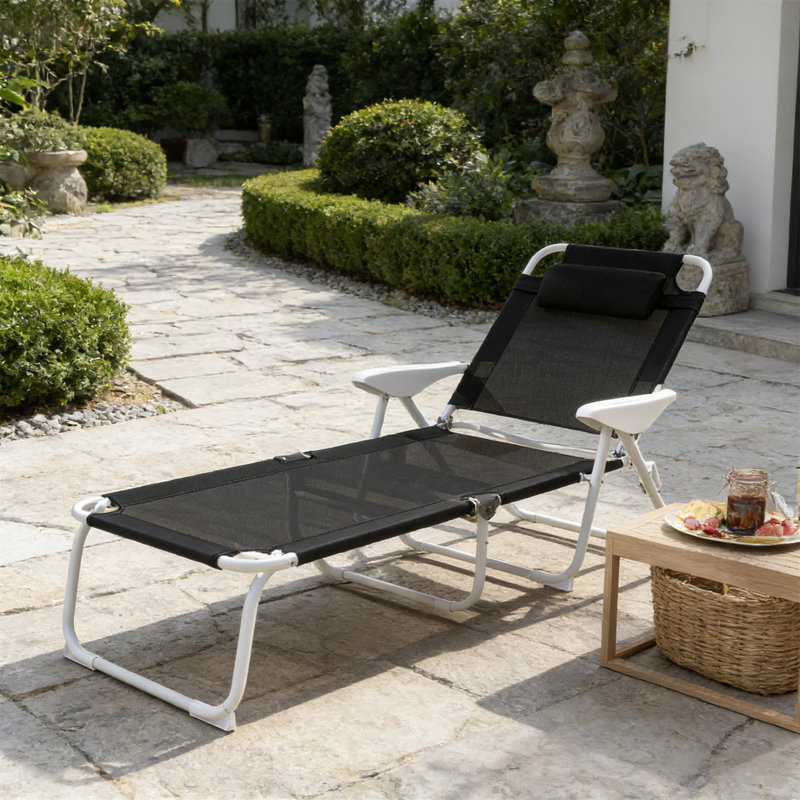 Chaise de bronzage d'extérieur, chaise longue pliante, Noir