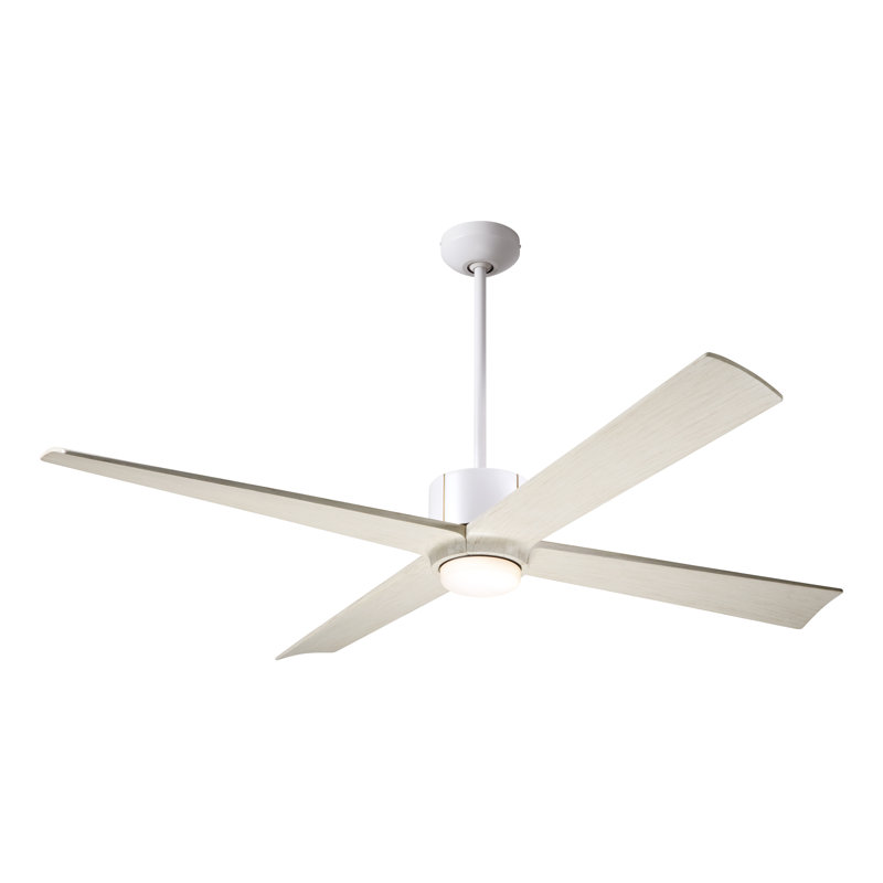 Nouveau LED Downrod Ceiling Fan, Whitewash, Wall/Remote Combo Controls, Matte White/Brass