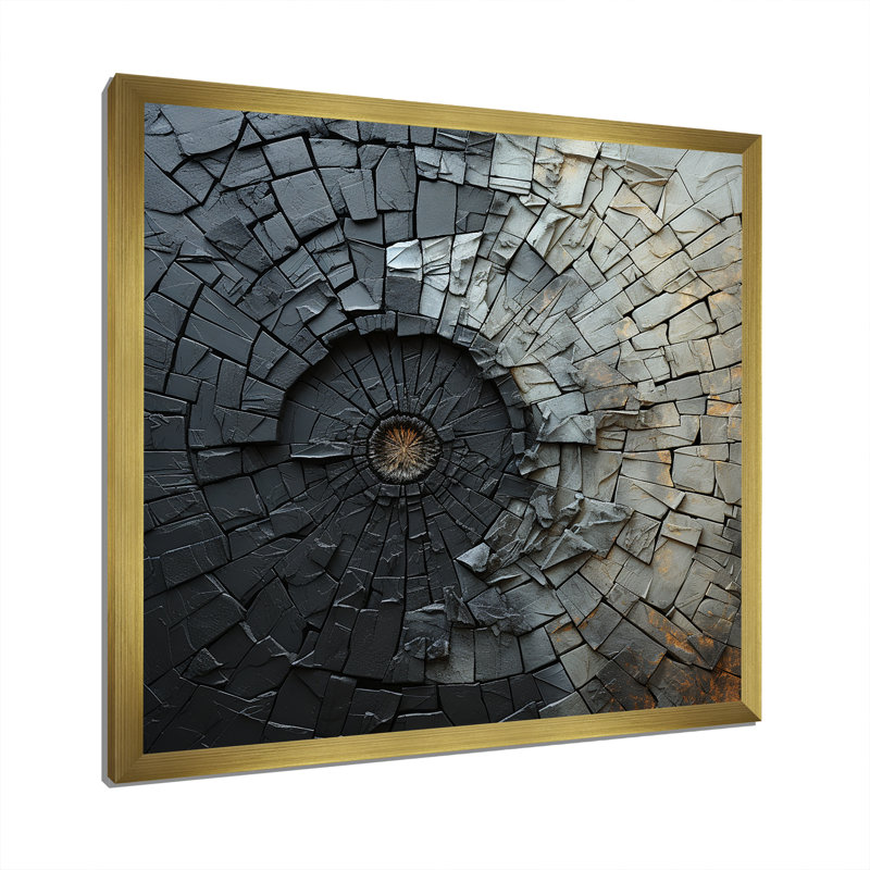 Shattered Grey Stone Geode Minimalism III - Print, Gold Single Picture Framed, 30" H x 30" W x 1" D