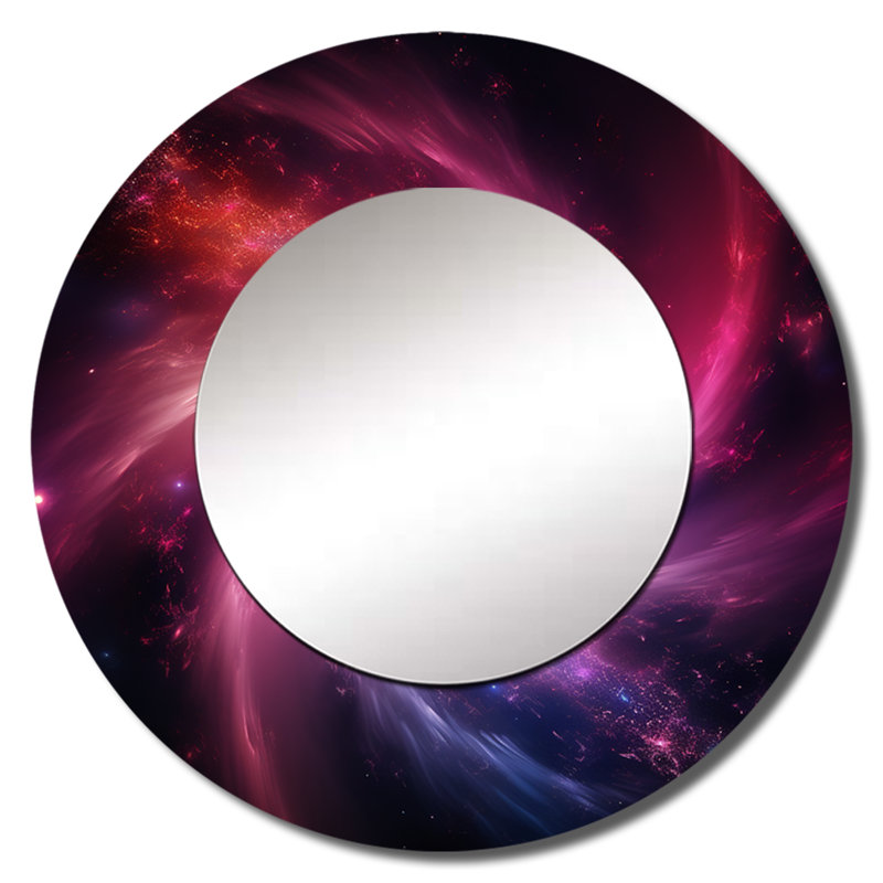 Pink And Black Nebulous Nexus - Abstract Spirals Round Mirror Wall Decor, 36" x 36"