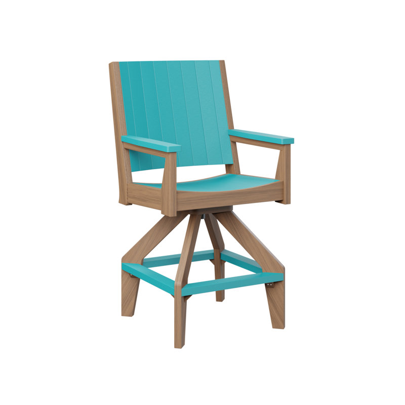 Mayhew Outdoor Bar Stool, Antique Mahogany, Aruba Blue