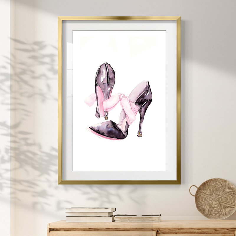 Bow Stilettoes - Imprimé encadré, Doré