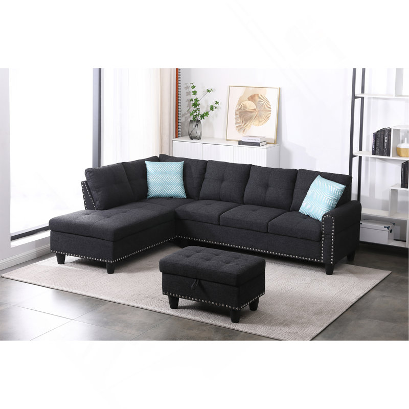 Canapé avec méridienne et repose-pieds de 98 po de large avec repose-pieds, Gris anthracite