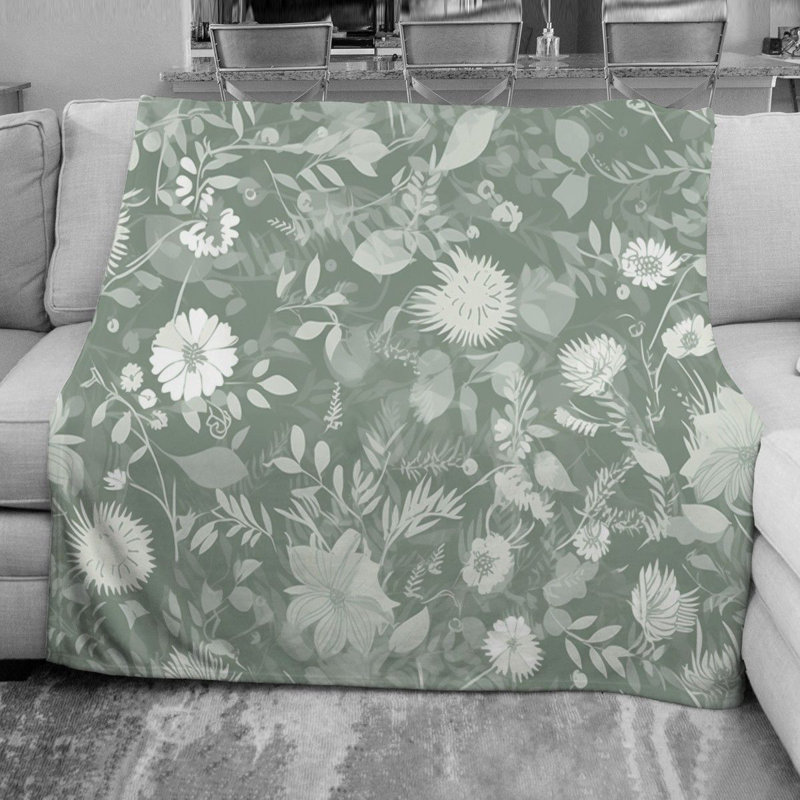 Jeté floral en molleton, L 51 po x L 60 po, Or / floral gris