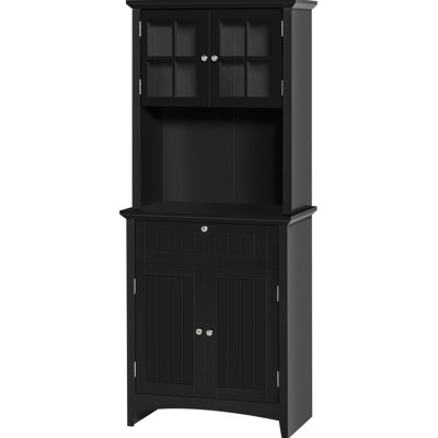 Élégant buffet avec tiroir de rangement noir pour garde-manger, espace pour micro-ondes et tablettes réglables pour l'organisation des pots de couleur et de la vaisselle