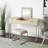 Coiffeuse en bois gris clair avec tabouret et miroir caché