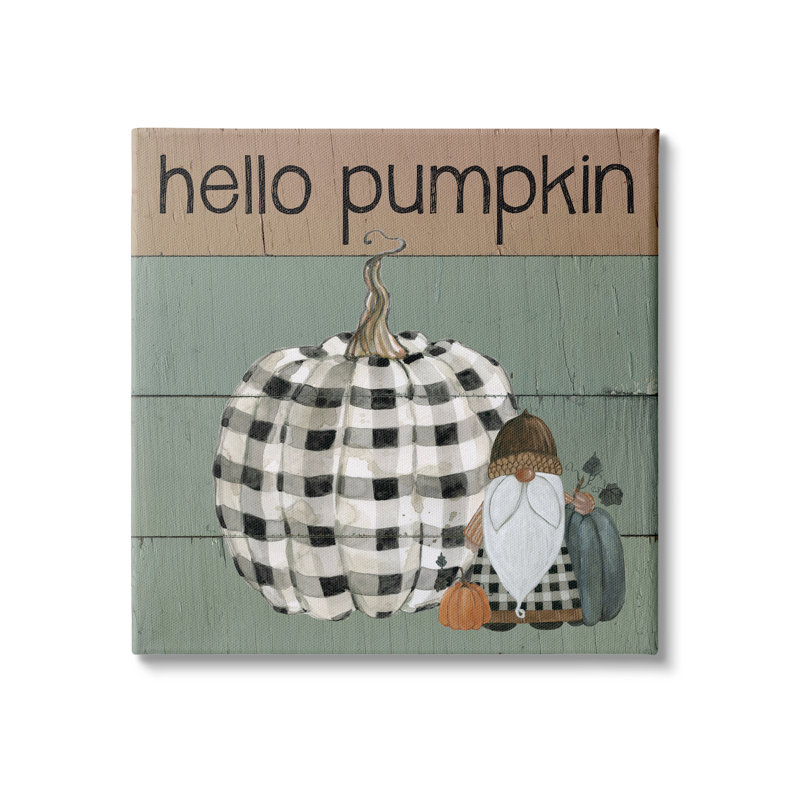 Gnome écossais «Hello Pumpkin», Toile tendue, H 24 po x l 24 po x P 1,5 po