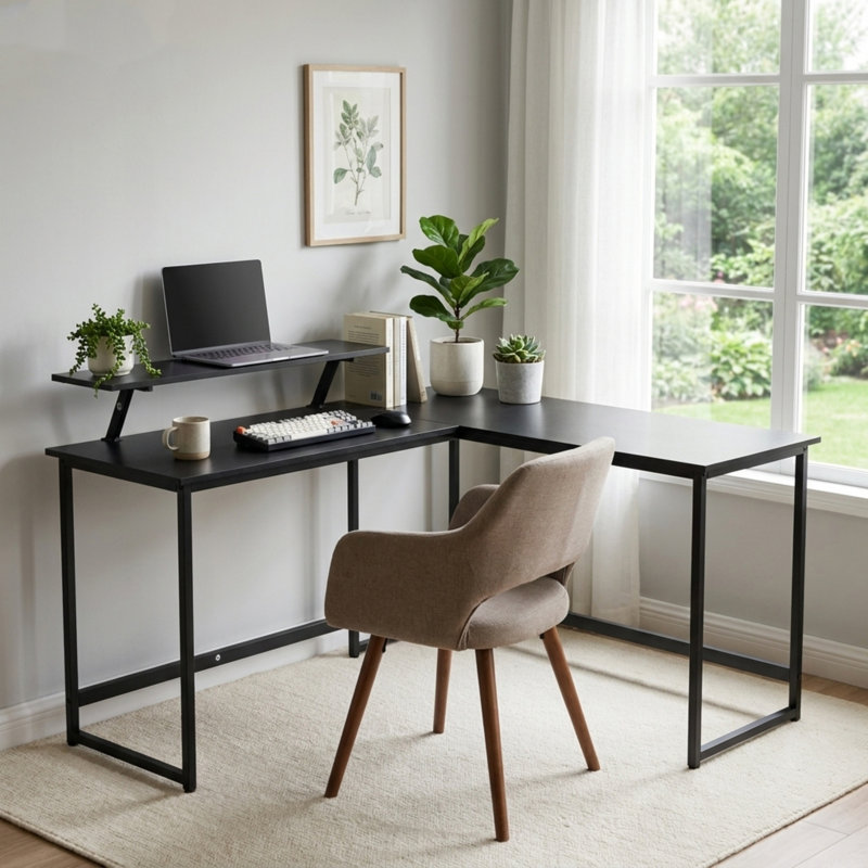 L-Shaped MDF Iron Computer Desk