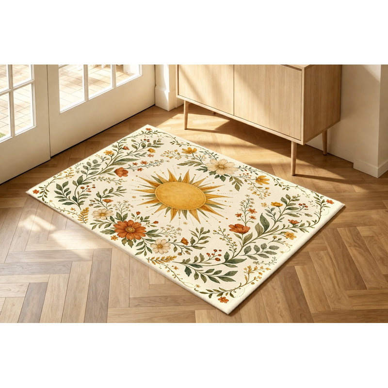 Tapis floral rétro rétro Boho Sun, Rectangle 3 pi 11 po x 2 pi 7 po (120 x 80 cm)