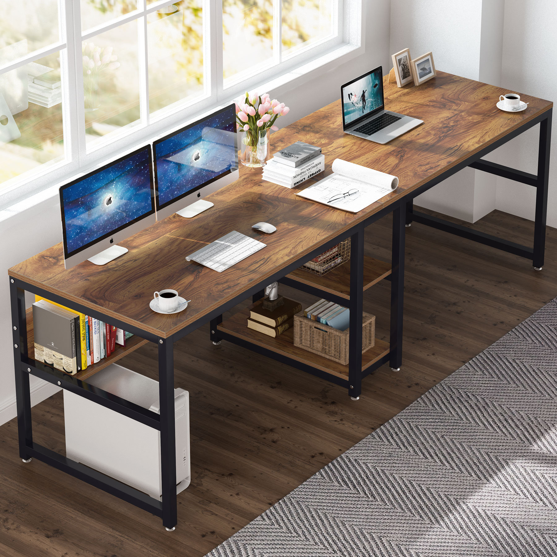 Tribesigns 78.7 inch Double Computer Desk, Extra Long 2 Person Desk  Workstation, Large Office Desk Study Writing Table for Home Office
