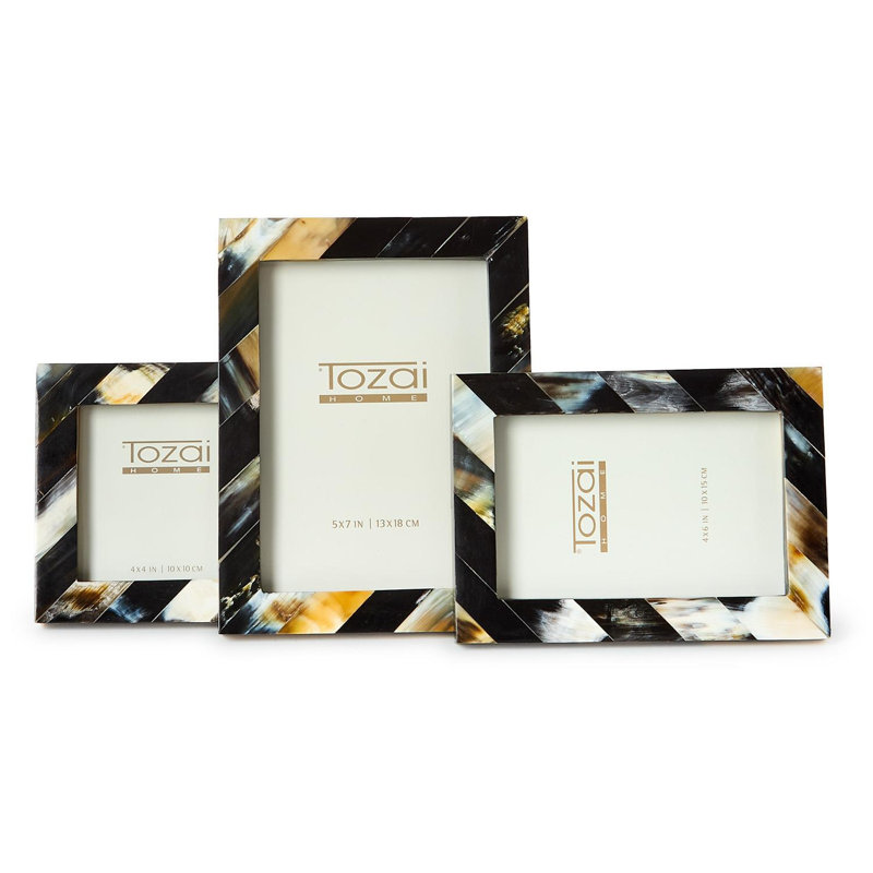 Ensemble de 3 cadres photo décoratifs en corne noire pour table, 4 x 4, 4 x 6 et 5 x 7 pouces