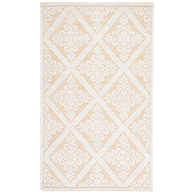 Tapis ivoire / doré en laine tissé à la main Damask