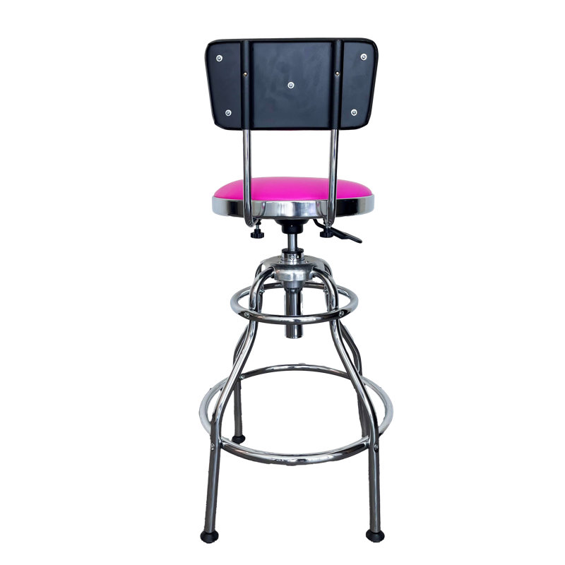 Pink Adjustable Height Swivel Bar Stool with Metal Frame