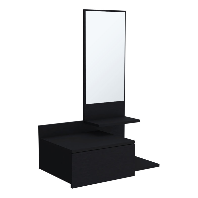 Console à 23 tablettes de 23,6 po de largeur avec miroir - Tiroir pleine extension au design noir et peu encombrant, Noir