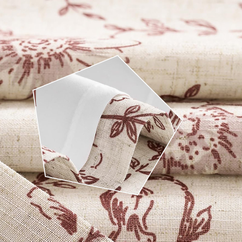 Linen Blend Curtains, Floral,  Back Tab / Rod Pocket, 2 Panels Set, 50" W x 84" L