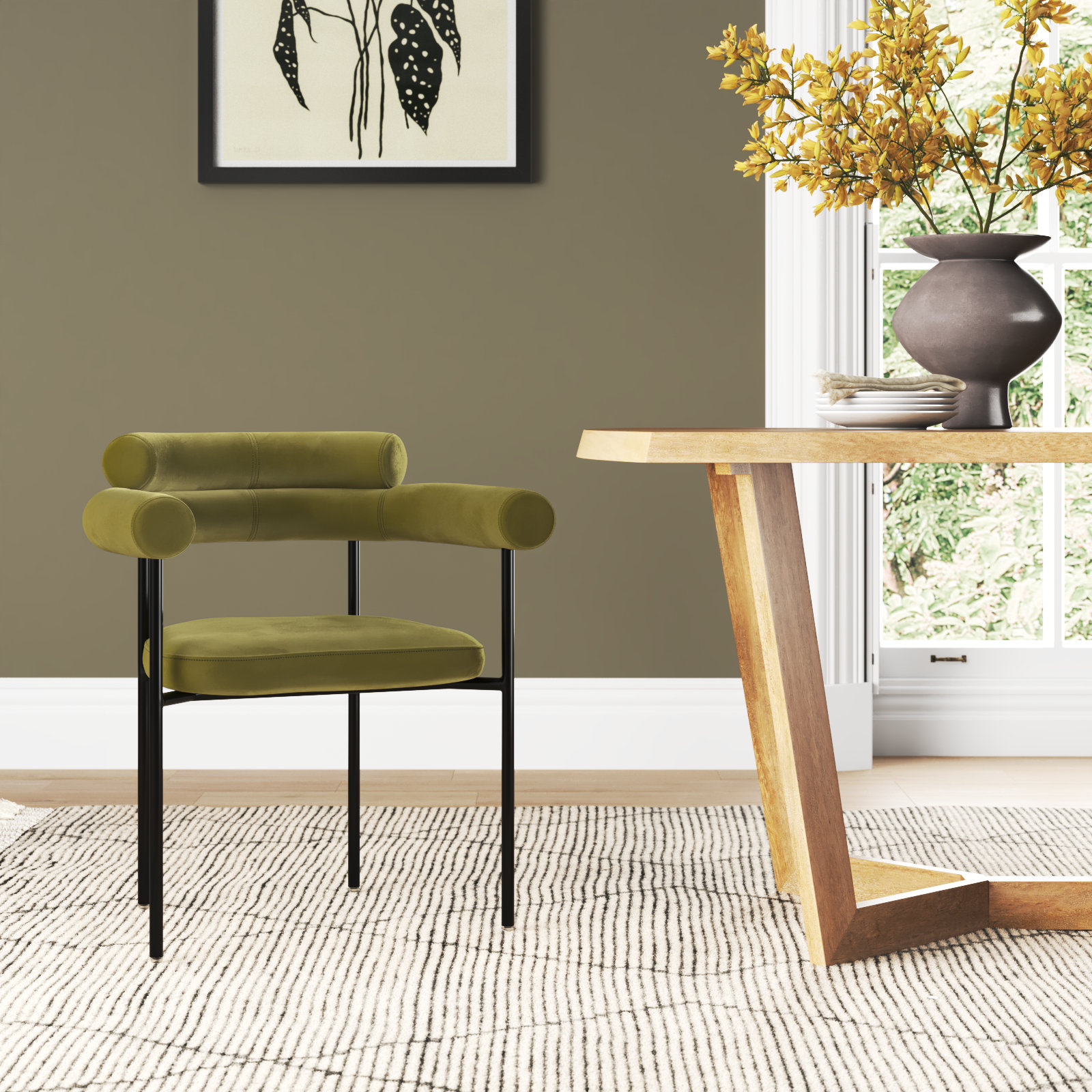 Bellport Dining Chair, Olive Green Velvet