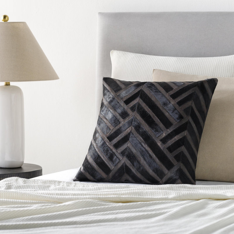 Nashville 20" Black and Gray Leather Geometric Throw Pillow