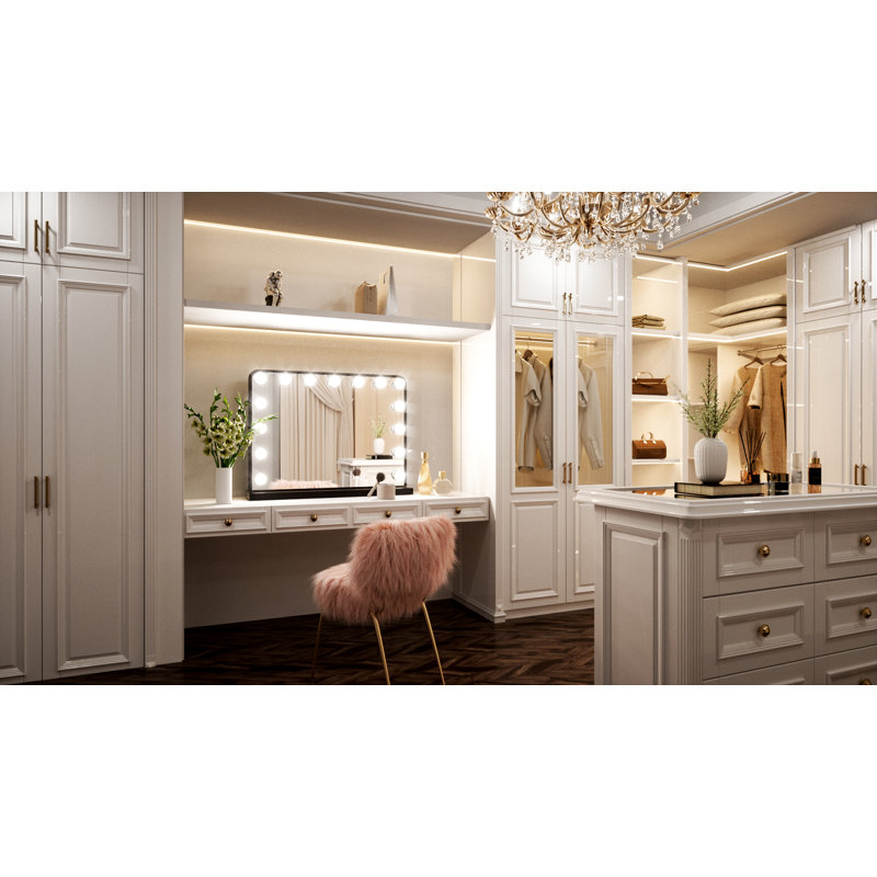 Venetian Lighted Hollywood Frame Makeup Mirror with 3 Color Lights & Memory Function, 23" x 18", Black
