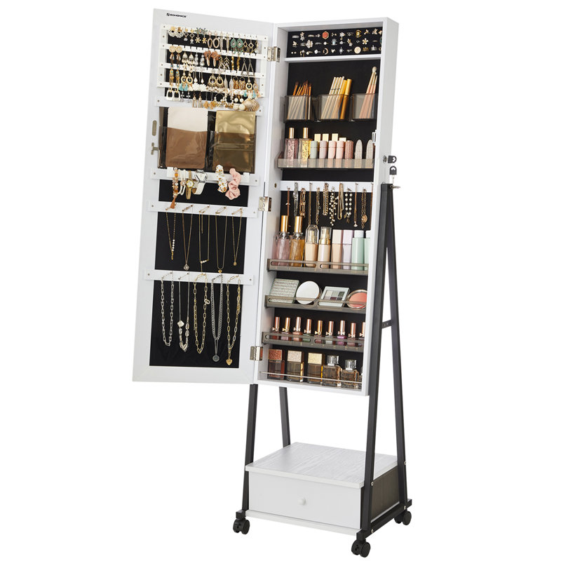 Armoire à bijoux avec miroir Enderlin, Blanc décoloré / noir