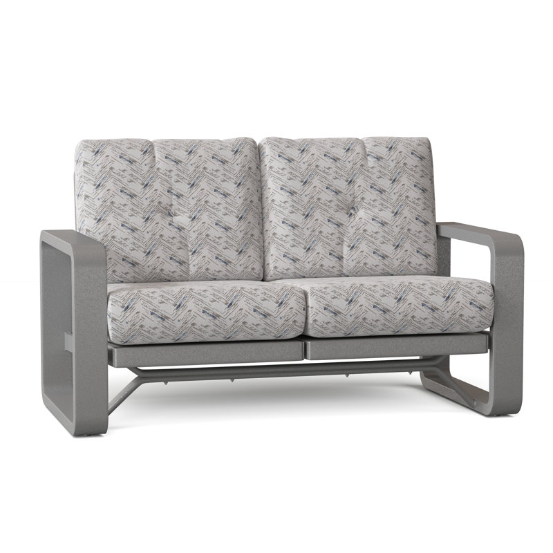 Vale 60.5'' Wide Aluminum Loveseat with Cushions, Pewter Finish, Brisa Lasso Distressed
